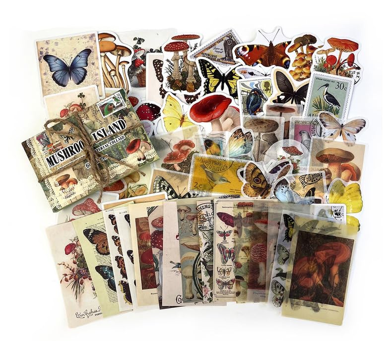 60PCS Vintage Green Forest Junk Journal Supplies Kit, Botanical Collage Paper & Stickers Set Craft Paper, Sulphate Paper, for Scrapbooking, Journaling, Planner.