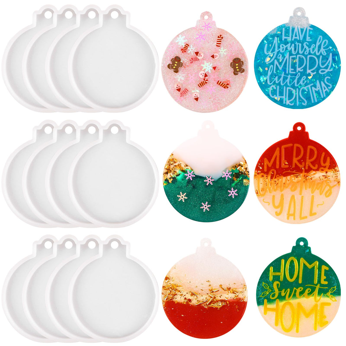 12pcs Christmas Resin Molds Silicone for Tree Decoration DIY Craft