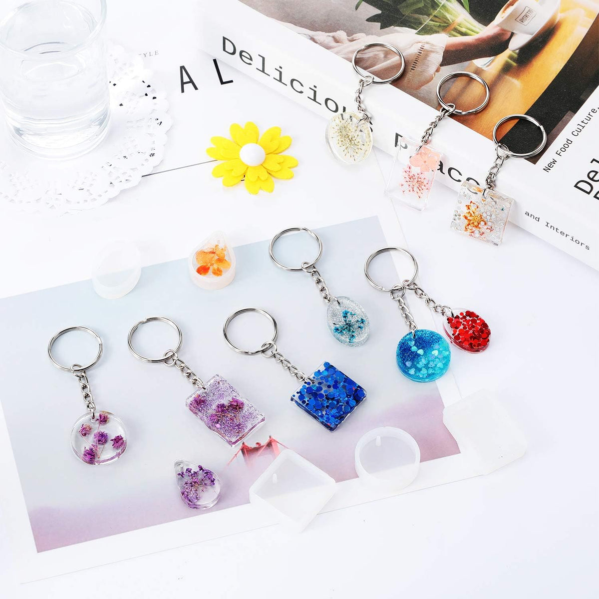 WILLBOND 67 Pieces Resin Keychain Molds Silicone with Hole, 5 Shapes