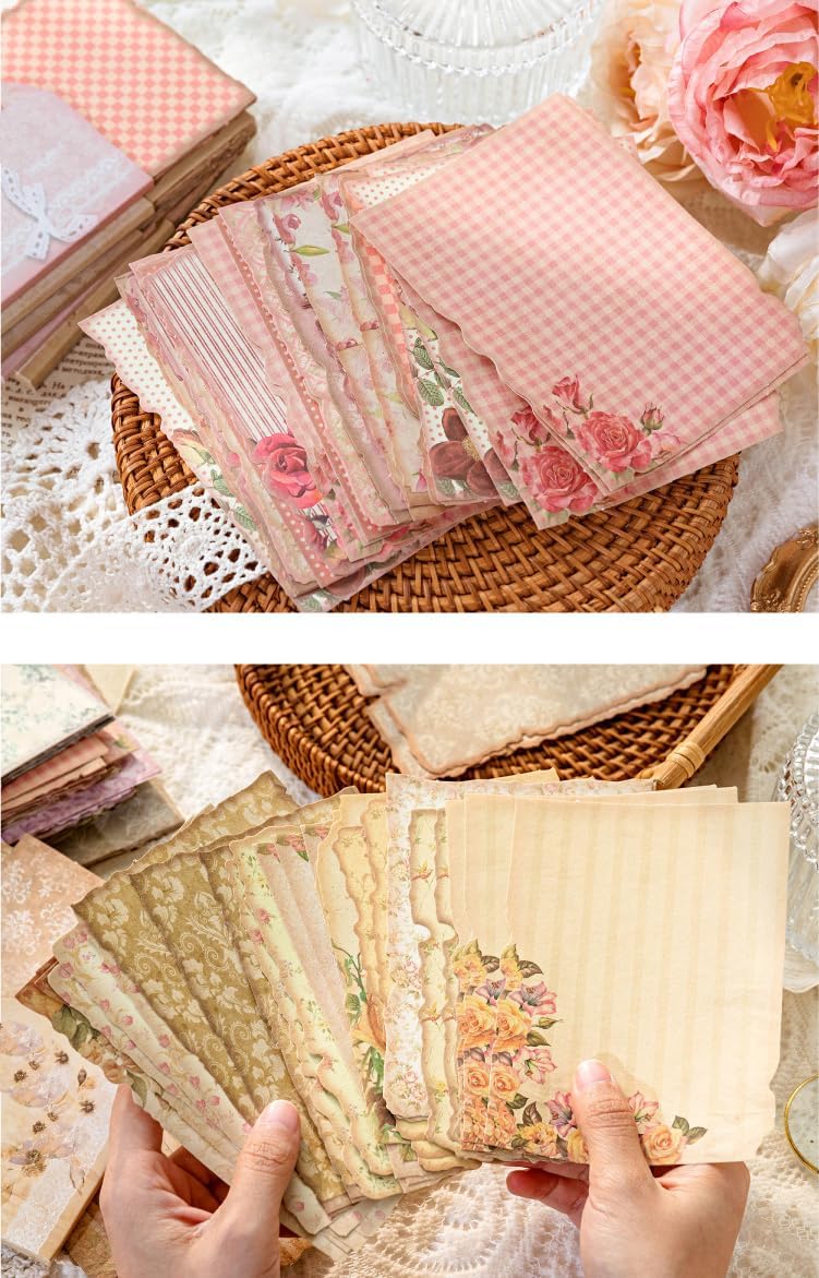 315 Sheets Vintage Scrapbook Supplies Paper Pack with Floral PET Stickers