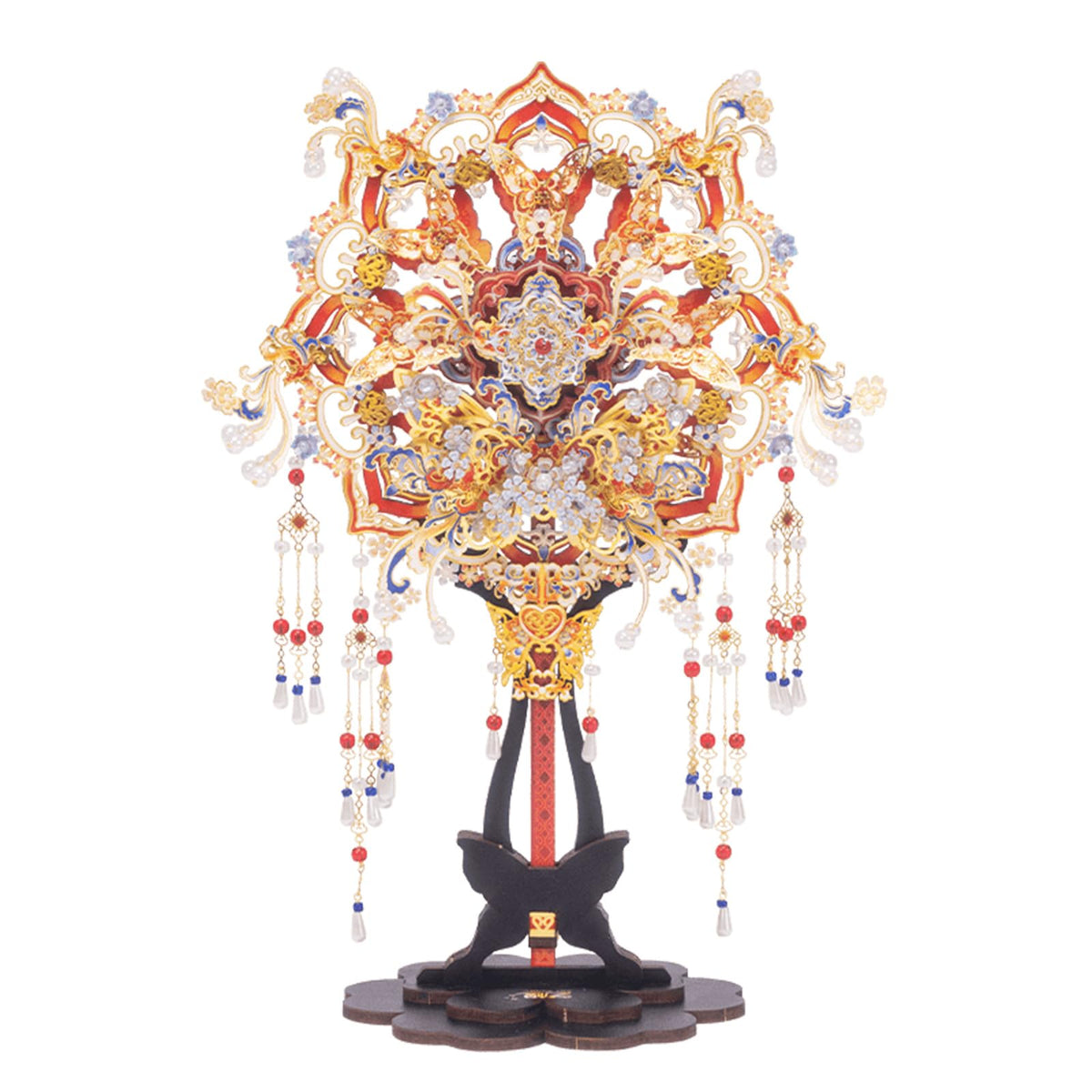 MU 3D Metal Puzzle Chinese Wedding Bridal Fan Models Kits Building 3D Wooden Puzzles Base, DIY Craft Work Miniature Building, Wedding Present Gifts Home Desk Decor
