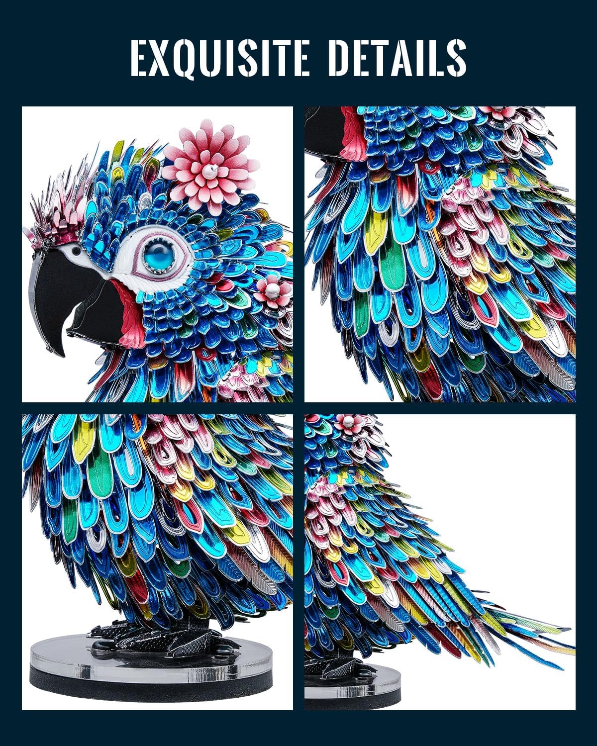 Piececool 3D Metal Puzzles for Adults Parrot Model Building Kits DIY Assembly Brain Teaser Puzzle, Best Gifts & Desk Decor