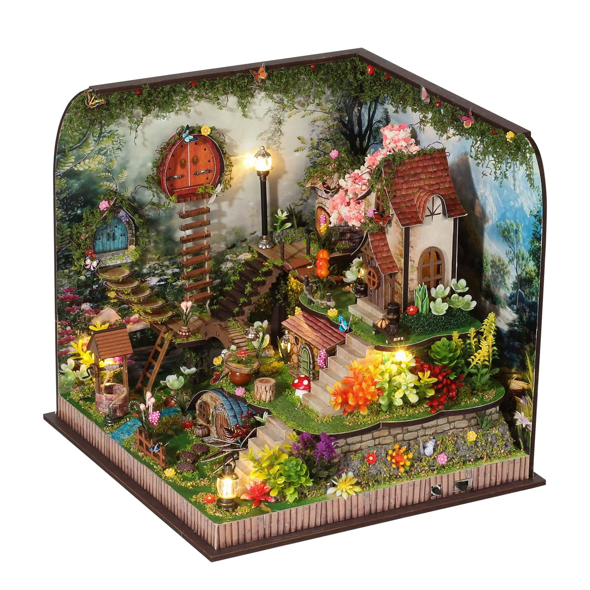 Kisoy DIY Miniature House Kit, Tiny House Kit with Furniture and LED Light for Adults and Teens, DIY Mini House Craft Kit, Decorations/Gifts for Family and Friends(Whispering Woods)
