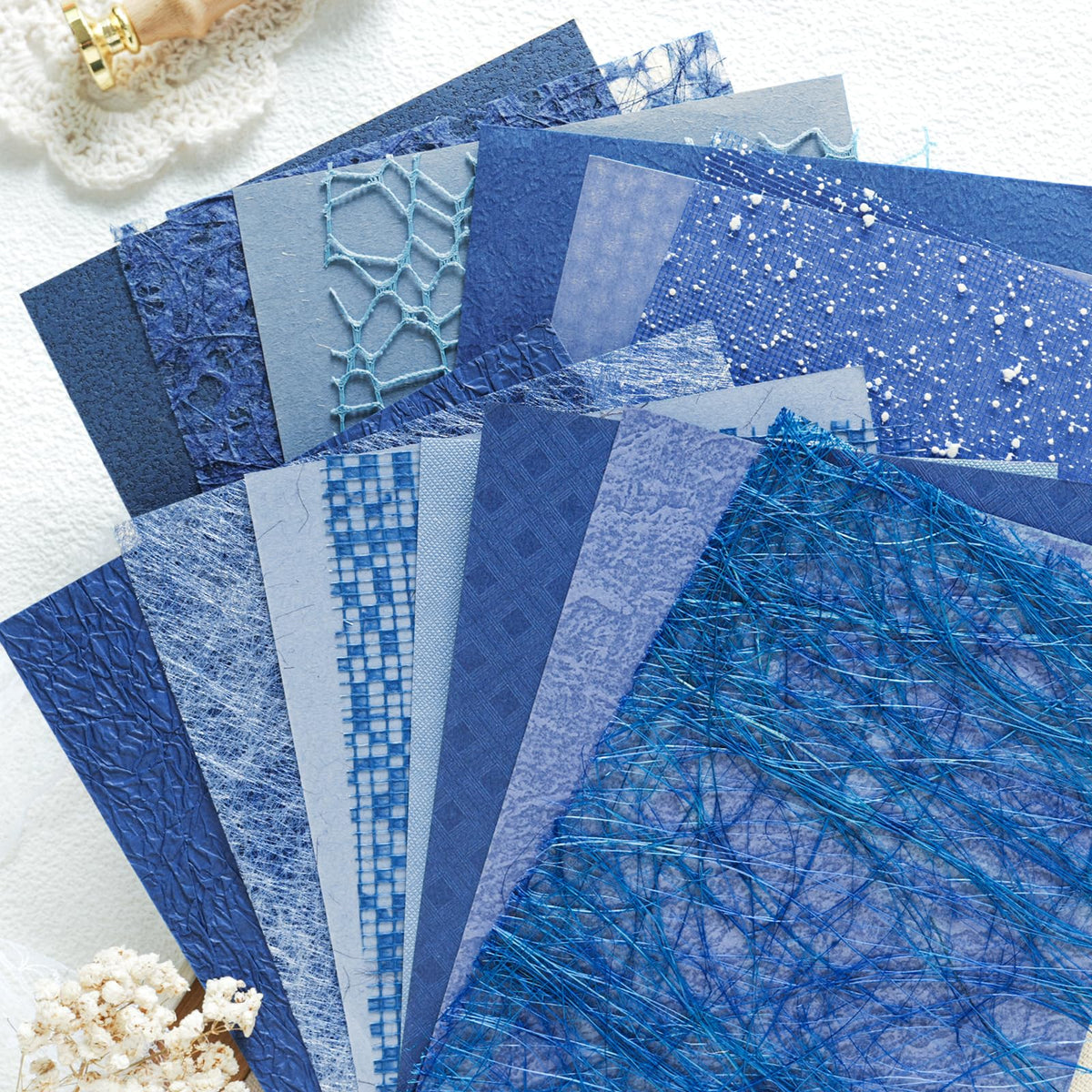 20 Pcs Handmade A5 Textured Scrapbook Paper&Mesh, Junk Journal Supplies