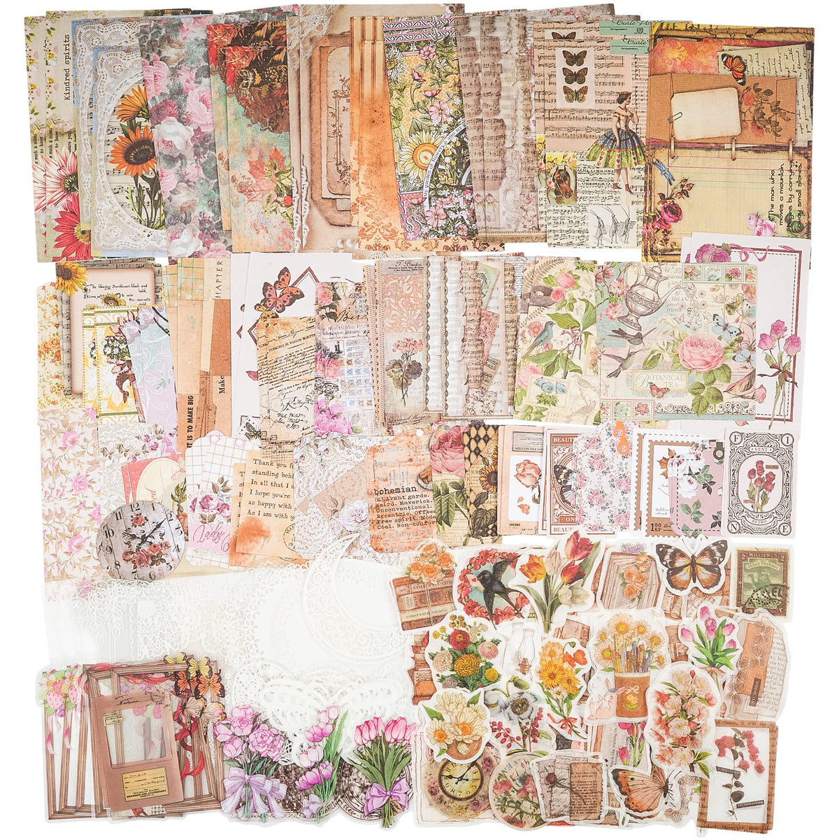 Knaid 200 Piece Vintage Ephemera Bundle - Paper & Sticker Kit for Junk Journaling, Scrapbooking, Planners, Bullet Journals, Collage, Decoupage - Black/Blue Tones