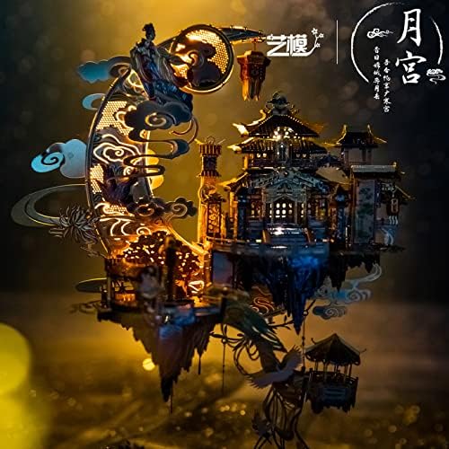 MU Moon Palace 3D Metal Puzzles for Adult to Build Assembling with Lighting Holder, Floating Building Craft Kit Mythical Island Model DIY Sets Metal Model Kits Building, Birthday Gift Home Desk Decor