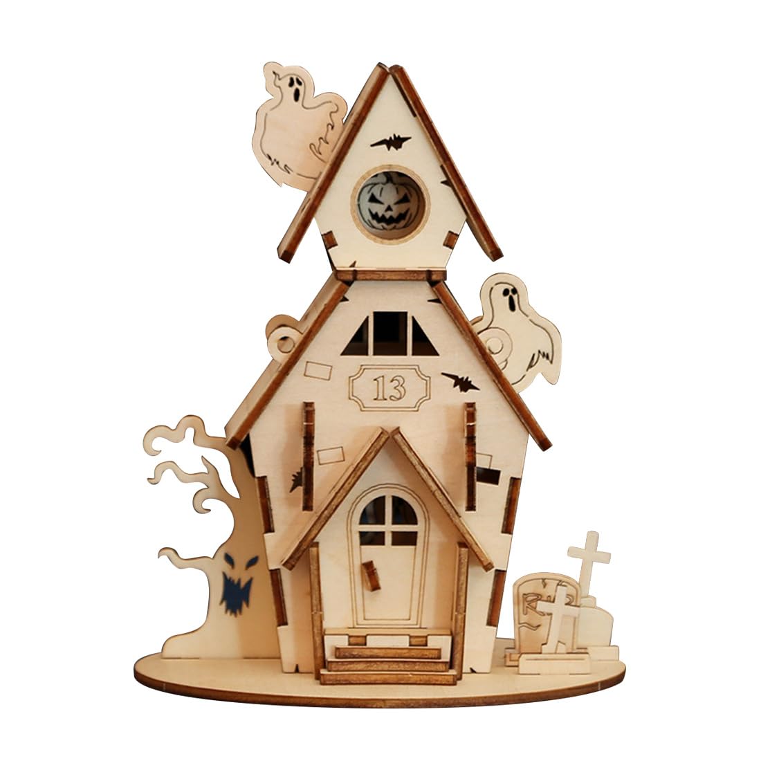 3D Wooden Puzzle for Adults, Halloween Abandoned House Wooden Model Kit to Build, 68PCS DIY Assembly Steampunk Puzzle Miniature House, Ornament Decor Birthday Gift -KIT
