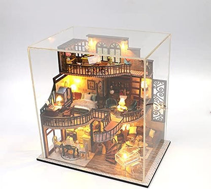 Lannso DIY Dollhouse Miniature Kit, Doll House Kit with Dust Proof Cover and Music Box, Mini Wooden Dollhouse Toys for Adult Gift(M2132)