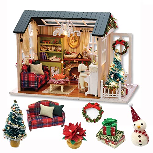 Kisoy DIY Miniature House Kit, Tiny House Kit with Furniture and LED Light for Adults and Teens, DIY Mini House Craft Kit, Decorations/Gifts for Family and Friends（Whispering Woods）