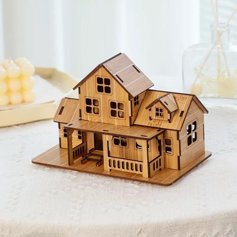 Log Cabin 3D Wooden House Puzzle,DIY Mini Building Model Kit，001