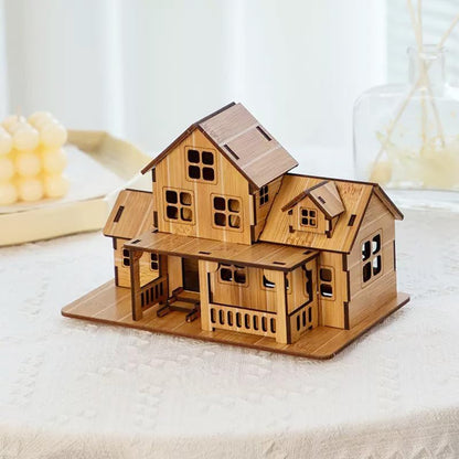 Log Cabin 3D Wooden House Puzzle,DIY Mini Building Model Kit，001