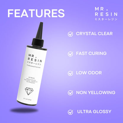 MR. RESIN UV Resin Crystal Clear 250g UV Epoxy Resin for Crafts, Jewelry Making, Keychains, Molds, Doming, Rock Painting - Extra Fast Curing with UV Light 250 Grams