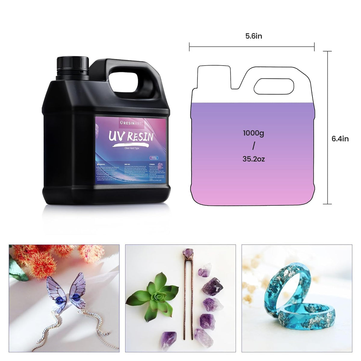 UV Resin 1000g, Crystal Clear Anti-Yellowing Hard Resin for DIY Crafts