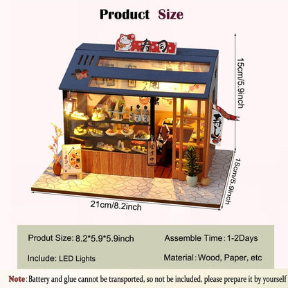 DIY Miniature House Kit with LED Light Japanese Style Sushi Shop Wooden Dollhouse Mini House kit Ideal Gifts for Birthday