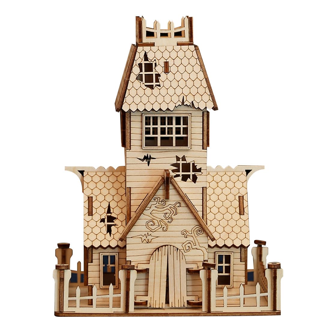 3D Wooden Puzzle for Adults, Halloween Abandoned House Wooden Model Kit to Build, 68PCS DIY Assembly Steampunk Puzzle Miniature House, Ornament Decor Birthday Gift -KIT