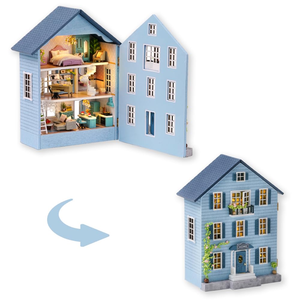 DIY Miniature House Kit with Furniture, Opened & Closed Mini Dollhouse