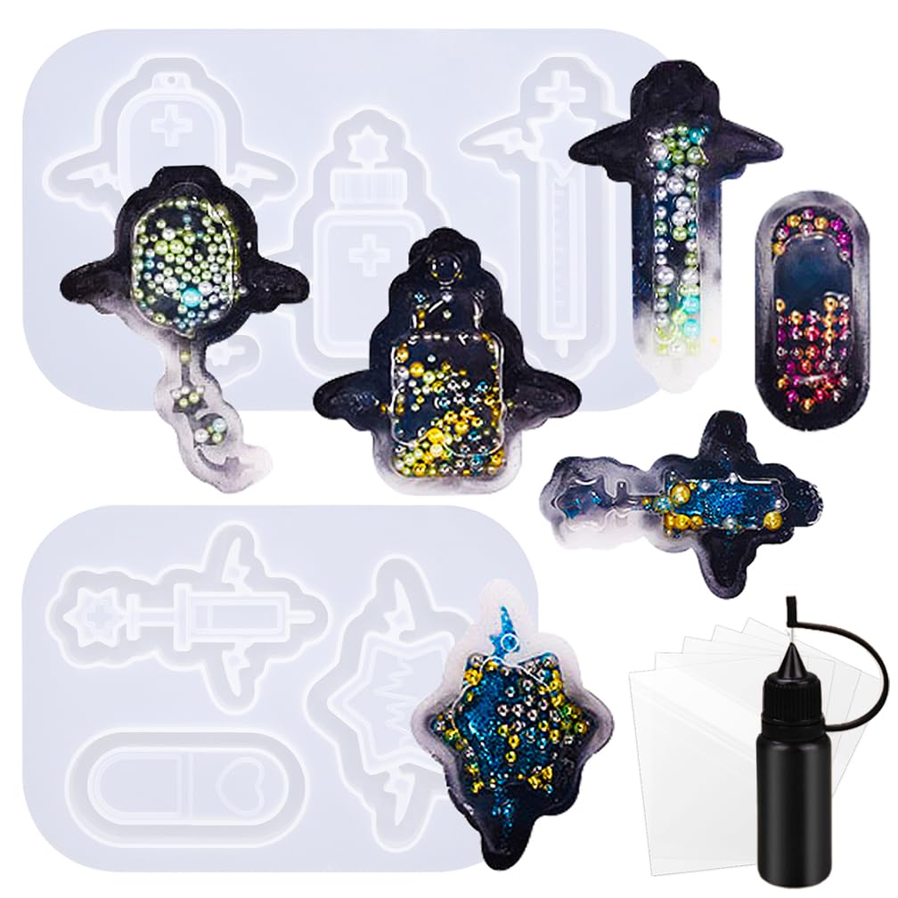 Alphabet Resin Shaker Molds Kawaii Keychain Charm Large and Small Set Pack of 107 Silicone Trays Seal Films Precision Tip Applicator Bottle Kit Bundle