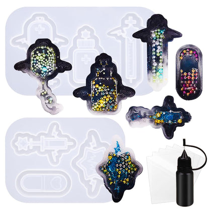 Alphabet Resin Shaker Molds Kawaii Keychain Charm Large and Small Set Pack of 107 Silicone Trays Seal Films Precision Tip Applicator Bottle Kit Bundle