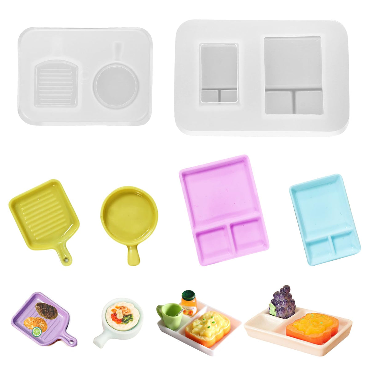 4Pcs Mini Plate and Mini Jar Resin Silicone Molds Set 3D Tiny Cute Plate Jar Epoxy Casting Molds DIY Micro Resin Dollhouse Kitchen Miniatures Landscape Decor