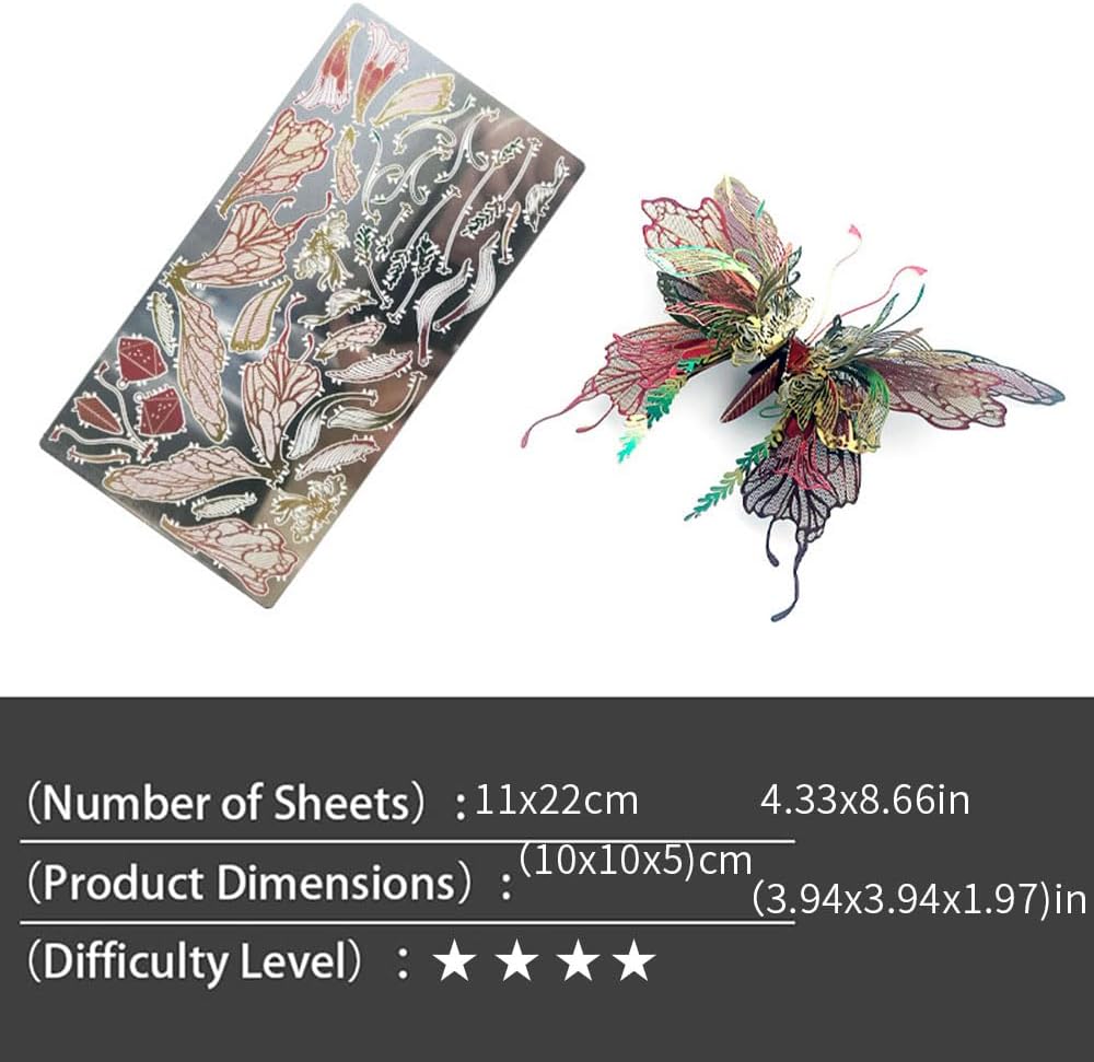 3D Puzzles for Adults, 3D Metal Butterfly Model Kit, DIY Assembly Puzzle, Stainless Steel, Colorful Design, Advanced Difficulty, Ages 14+
