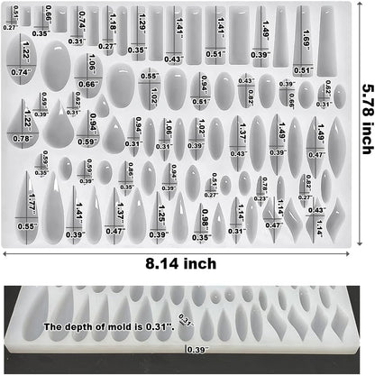 RESINWORLD Stud Earrings Silicone Mold with 41 Paired Shapes, Rectangle Teardrop Dangle UV Resin Mold, Cabochon Jewelry Making Casting Mold