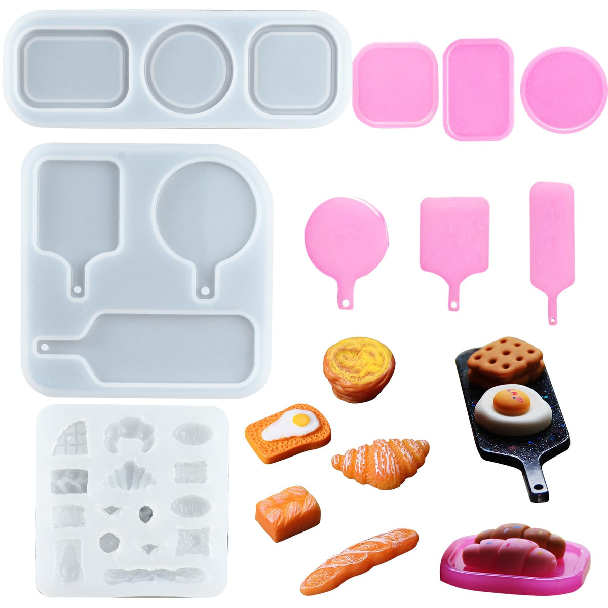 4Pcs Mini Plate and Mini Jar Resin Silicone Molds Set 3D Tiny Cute Plate Jar Epoxy Casting Molds DIY Micro Resin Dollhouse Kitchen Miniatures Landscape Decor