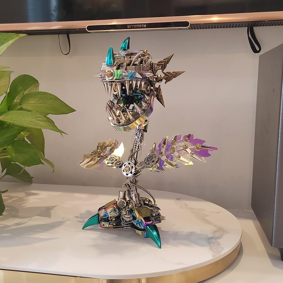 3D Metal Puzzle Piranha Plant Flower Model Kit, 400PCS DIY Assemble Steampunk Mechanical Piranha Plant Flower with LED Light, Creative Handcrafted Art Craft Desktop Display & Decoration for Adults