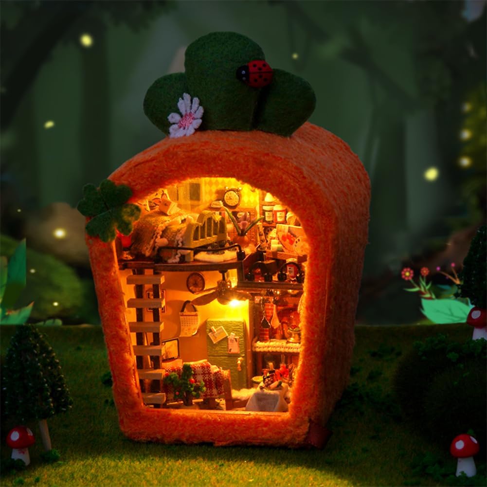 Miniature Dollhouse Kit DIY Wooden Dolls House,Tiny House kit with Furniture, Great Handmade Crafts Gift for Birthday Valentine's Day (Carrot House)
