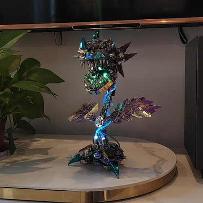 3D Metal Puzzle Piranha Plant Flower Model Kit, 400PCS DIY Assemble Steampunk Mechanical Piranha Plant Flower with LED Light, Creative Handcrafted Art Craft Desktop Display & Decoration for Adults