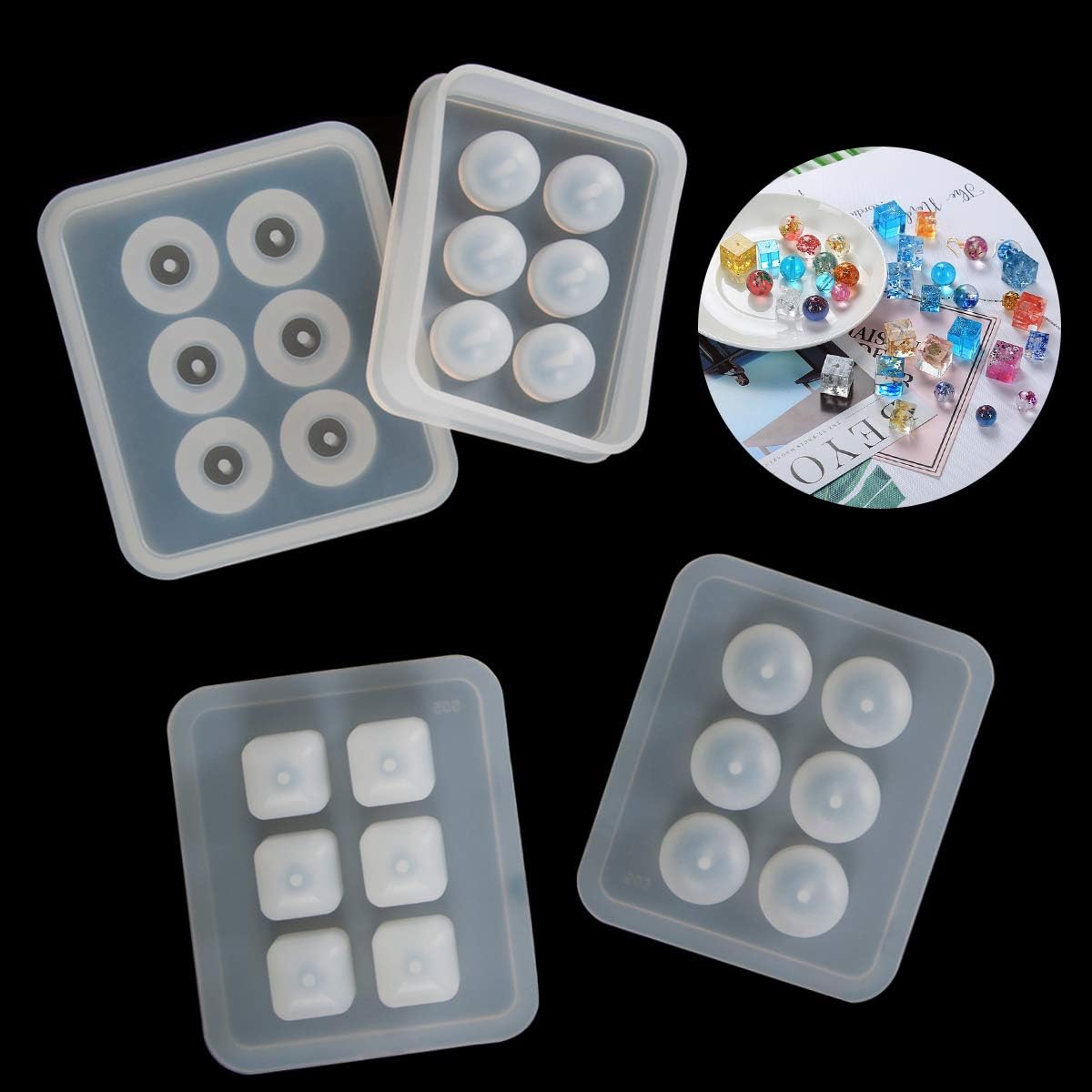 Suhome Resin Bead Molds for Jewelry 12 PCS Resin Molds Silicone with Hole Cabochon Gem Jewelry Making Epoxy Resin Molds for Earrings, Pendants,Bracelets and Necklaces