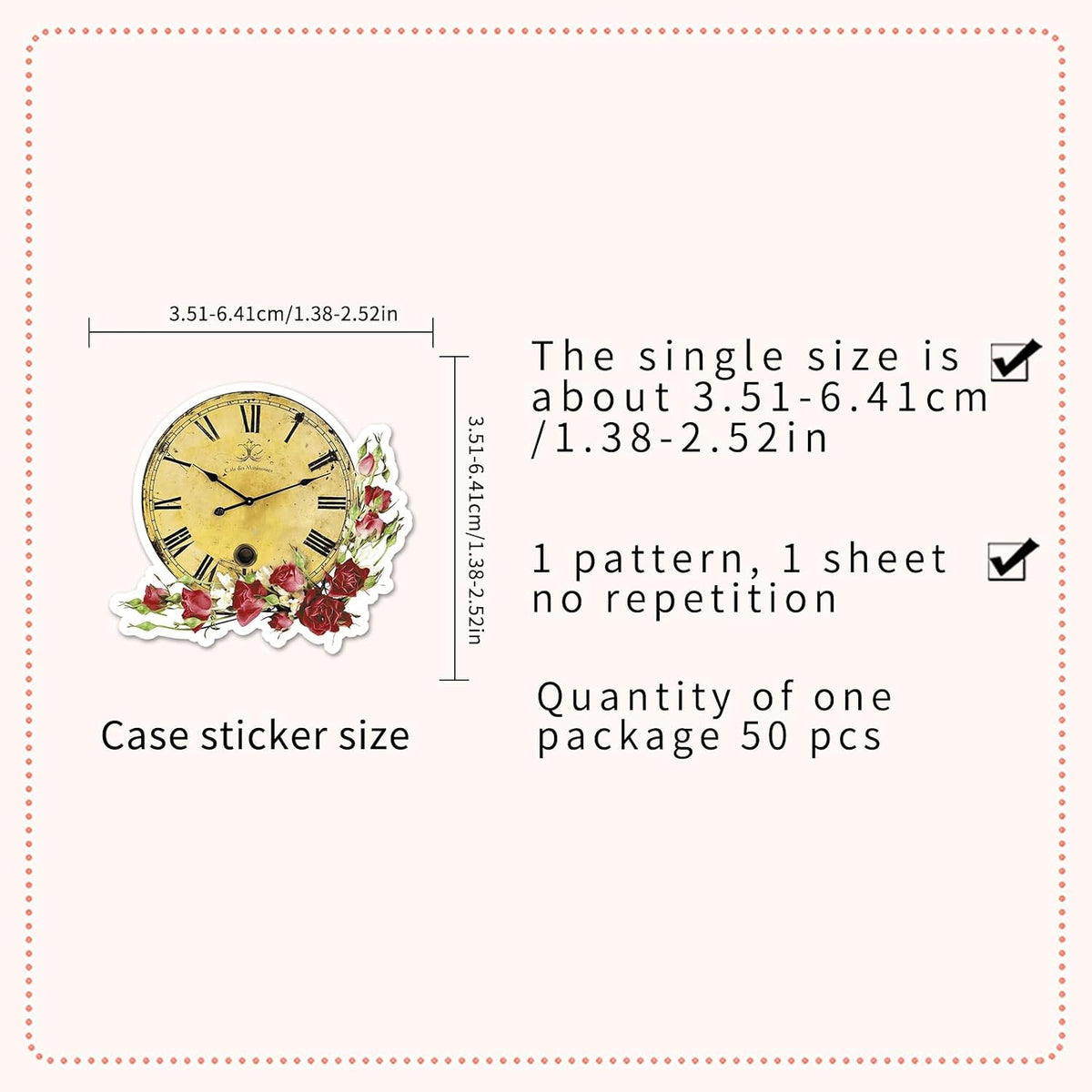 50Pcs Vintage Floral Clock Stickers, Waterproof Vinyl Mechanical Gear