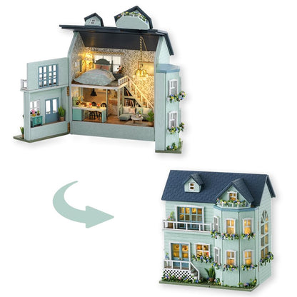 DIY Miniature House Kit with Furniture, Opened & Closed Mini Dollhouse