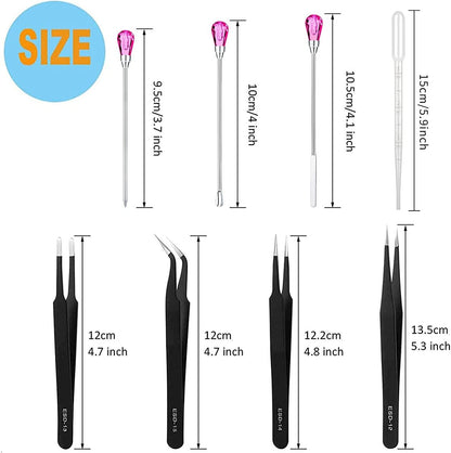 11 Pcs Silicone Resin Mold Tools Set Stirring Needle Spoon Tool Tweezers Precision Kit, Anti-Static Electronics Tweezers Set for Resin Art Crafts,Jewelry Making,DIY Epoxy Casting Molds(Rose Red)