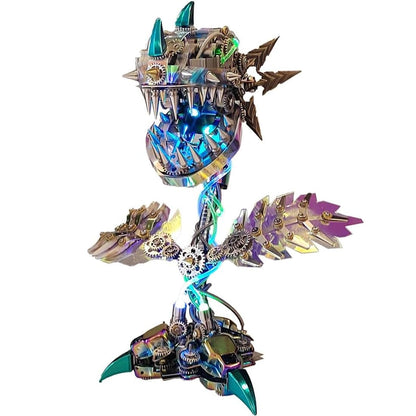 3D Metal Puzzle Piranha Plant Flower Model Kit, 400PCS DIY Assemble Steampunk Mechanical Piranha Plant Flower with LED Light, Creative Handcrafted Art Craft Desktop Display & Decoration for Adults