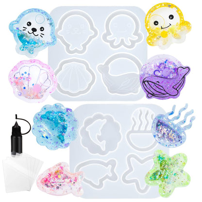 Alphabet Resin Shaker Molds Kawaii Keychain Charm Large and Small Set Pack of 107 Silicone Trays Seal Films Precision Tip Applicator Bottle Kit Bundle