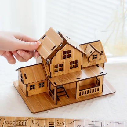 Log Cabin 3D Wooden House Puzzle,DIY Mini Building Model Kit，001