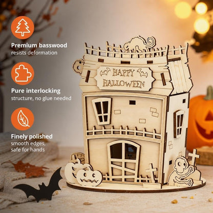 3D Wooden Halloween Ghost House,DIY PuzzleModel Haunted Spooky BuildingKit