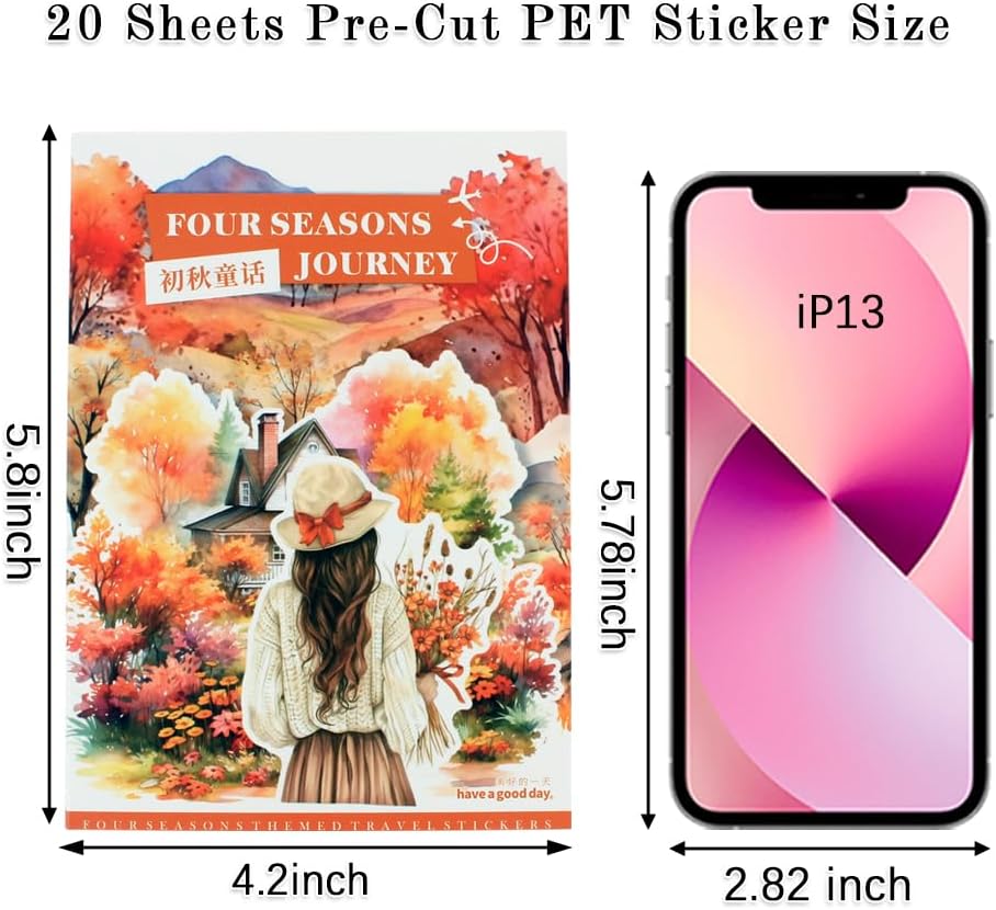 Fall Landscape Pre-Cut Autumn Journal Sticker Book, Transparent PET Watercolor Scrapbook Stickers for Junk Journaling Supplies, Scrapbooking, Collage, Bujo, 20 Sheets