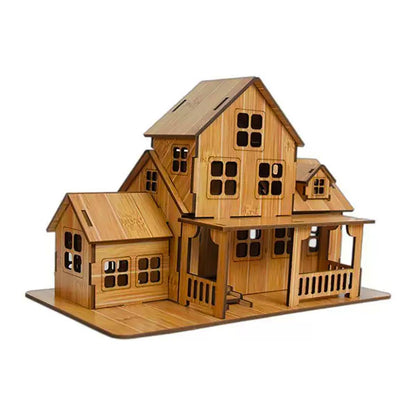 Log Cabin 3D Wooden House Puzzle,DIY Mini Building Model Kit，001