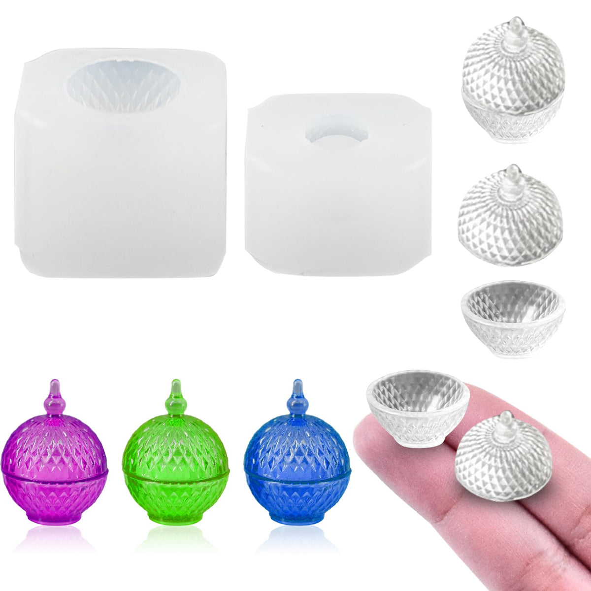 4Pcs Mini Plate and Mini Jar Resin Silicone Molds Set 3D Tiny Cute Plate Jar Epoxy Casting Molds DIY Micro Resin Dollhouse Kitchen Miniatures Landscape Decor