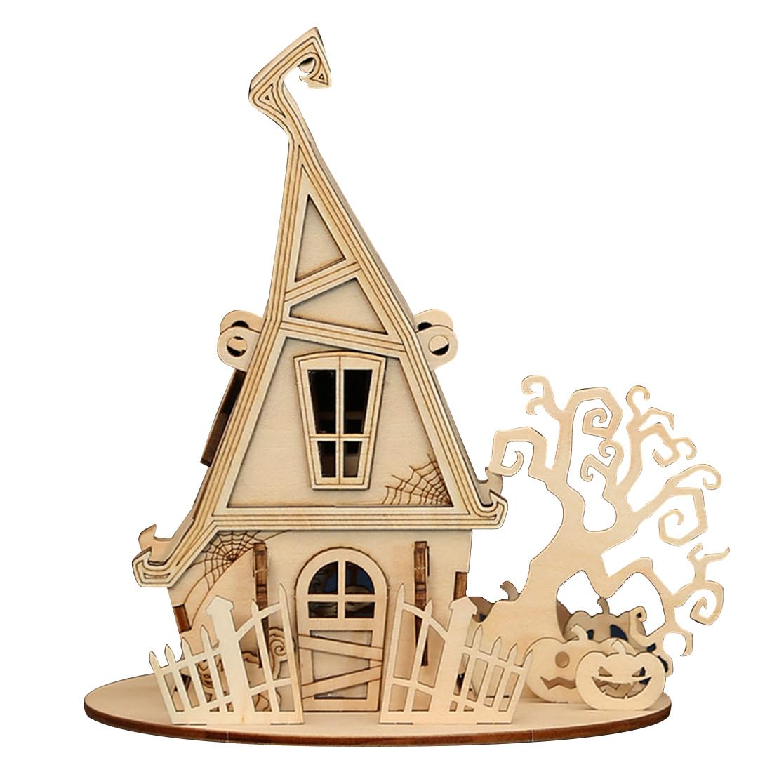 3D Wooden Puzzle for Adults, Halloween Abandoned House Wooden Model Kit to Build, 68PCS DIY Assembly Steampunk Puzzle Miniature House, Ornament Decor Birthday Gift -KIT