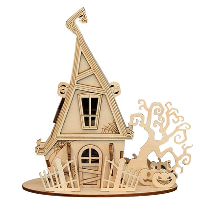 3D Wooden Puzzle for Adults, Halloween Abandoned House Wooden Model Kit to Build, 68PCS DIY Assembly Steampunk Puzzle Miniature House, Ornament Decor Birthday Gift -KIT