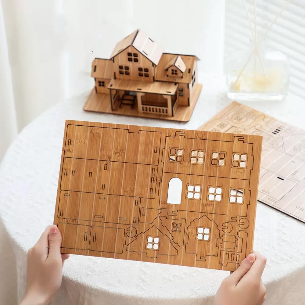 Log Cabin 3D Wooden House Puzzle,DIY Mini Building Model Kit，001