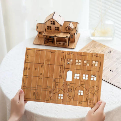 Log Cabin 3D Wooden House Puzzle,DIY Mini Building Model Kit，001