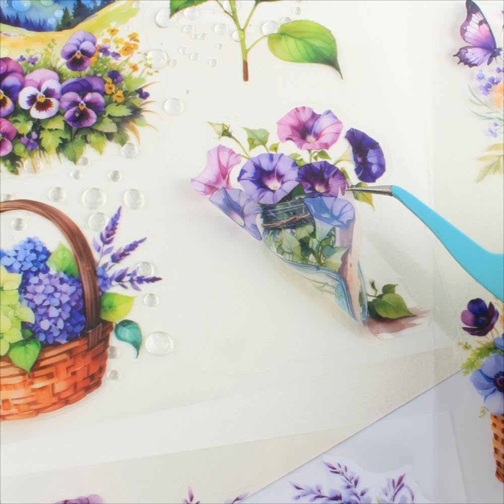 30 Sheets Precut Purple Garden Landscape Stickers Book for Junk Journal Supplies, Transparent PET Stickers for Journaling, Scrapbooking, Bujo, Collage, Card Making