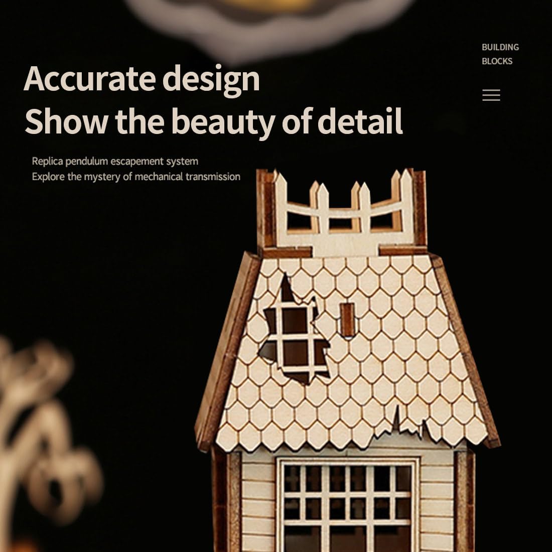 3D Wooden Puzzle for Adults, Halloween Abandoned House Wooden Model Kit to Build, 68PCS DIY Assembly Steampunk Puzzle Miniature House, Ornament Decor Birthday Gift -KIT