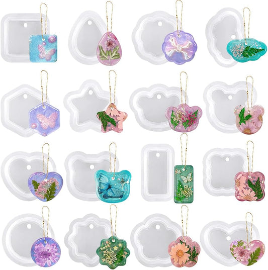 RESINWORLD Variety Geometric Pendant Silicone Molds with Hanging Hole, Jewelry UV Resin Mold, Necklace Keychain Molds for Epoxy Resin