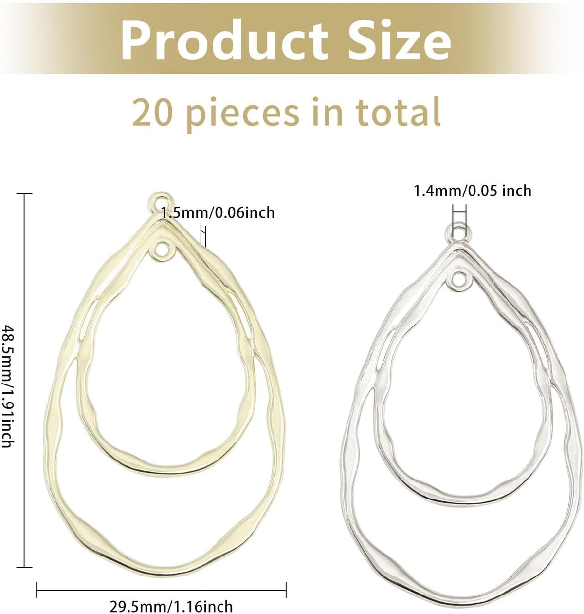 CHGCRAFT 20Pcs 2 Colors Teardrop Open Back Bezel Charms Pendants Zinc Alloy Pendants Bezel Blank Trays Geometric Hollow Frame Charms For DIY UV Resin Epoxy Resin Pressed Flower Jewelry Platinum Golden