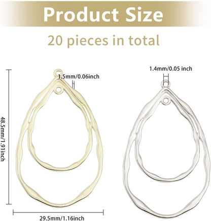 CHGCRAFT 20Pcs 2 Colors Teardrop Open Back Bezel Charms Pendants Zinc Alloy Pendants Bezel Blank Trays Geometric Hollow Frame Charms For DIY UV Resin Epoxy Resin Pressed Flower Jewelry Platinum Golden