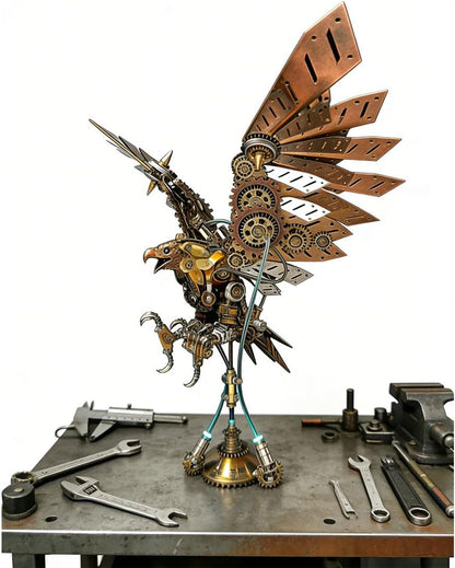 3D Metal Puzzle Model for Adults, Steampunk Mechanical Eagle Model Kit with LED Lights, Metal Animal Models, 3D Jigsaw Assembly Kit, Mechanical Engineering Crafts for Home Office Decor & Gift, 650PCS